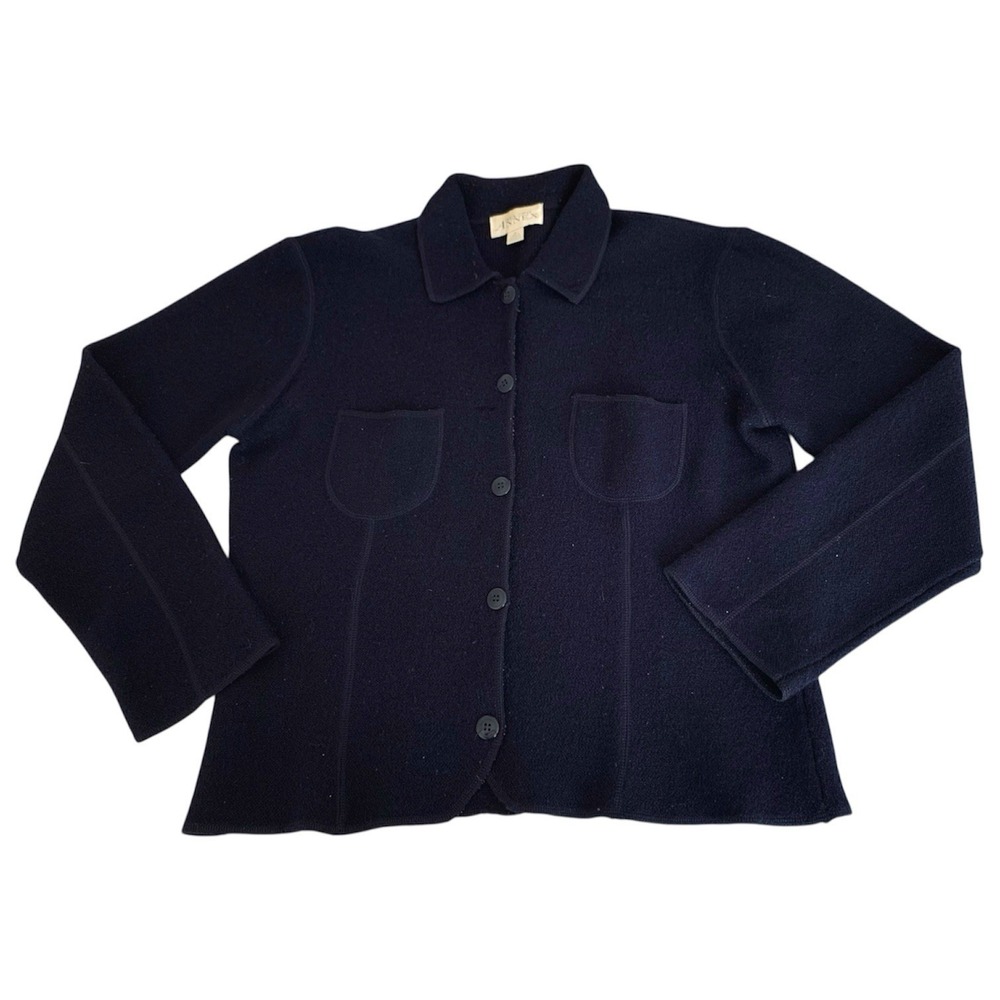 VTG Casual Corner Annex Cardigan Sweater Jacket XL Navy Wool Button Up Collared